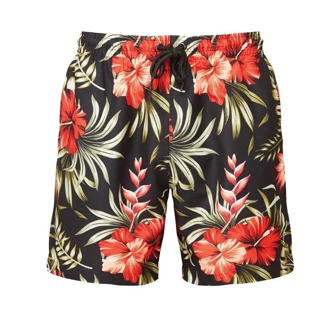 SHOALO Red Flowers - Mens Swimming / Beach Shorts