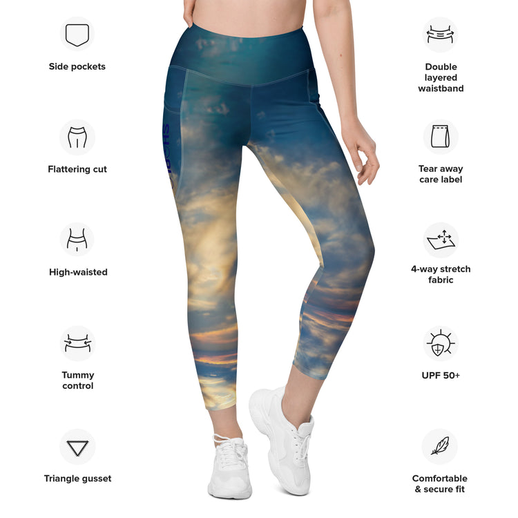 SHOALO Sky & Sea - Womens 7/8 All Day Leggings With Side Pockets