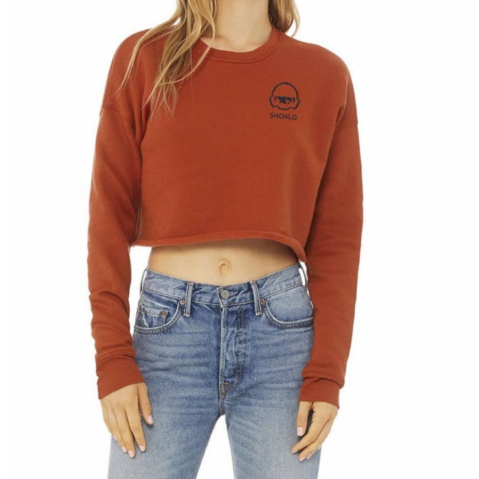 SHOALO - WP Head - Womens Embroidered Cropped Sweatshirt - Model