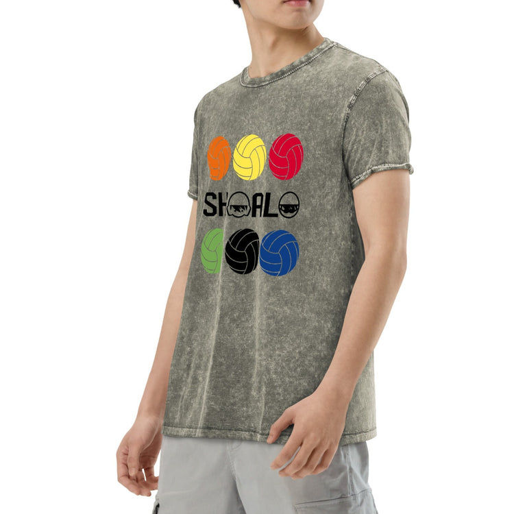 SHOALO - Multi Coloured Water Polo Balls - Unisex Denim Look T-Shirt (Various Colours)