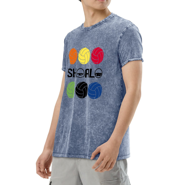 SHOALO - Multi Coloured Water Polo Balls - Unisex Denim Look T-Shirt (Various Colours)