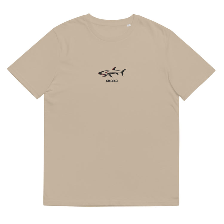 SHOALO - Embroidered Shark Organic Cotton Men's T-Shirt - Various Colours