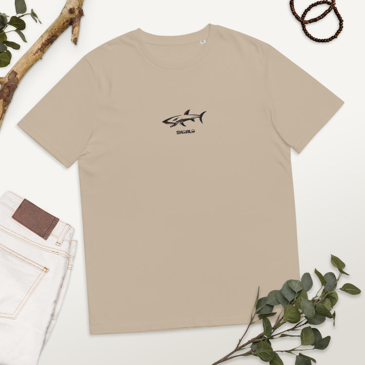 SHOALO - Embroidered Shark Organic Cotton Men's T-Shirt - Various Colours