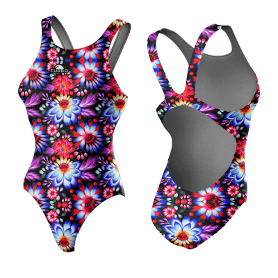 TURBO SWIMSUIT WIDE STRAP BLACK FLOWER