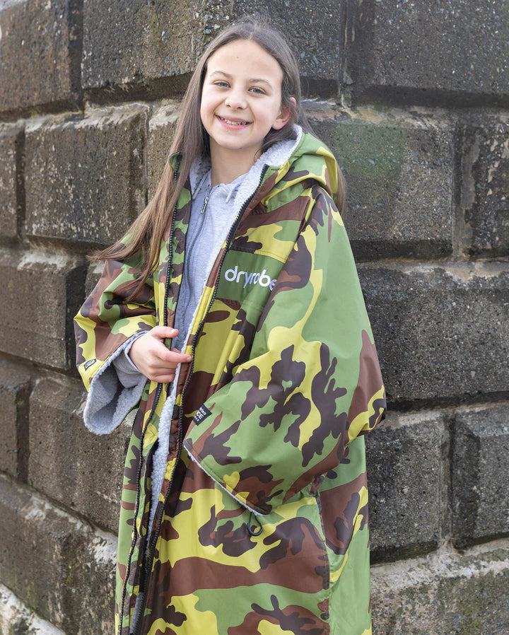 Dryrobe® REWORK - Camo Grey Green Easy-Fit Kids Advance Changing Robe