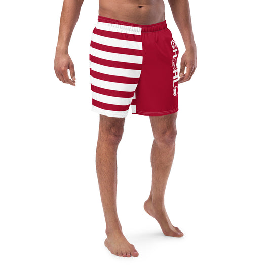 SHOALO Red & White - Men's Swimming Shorts