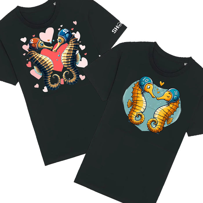 SHOALO - I Love Seahorses / Be My Valentine Premium Organic Cotton Unisex T-Shirt - 2 PACK