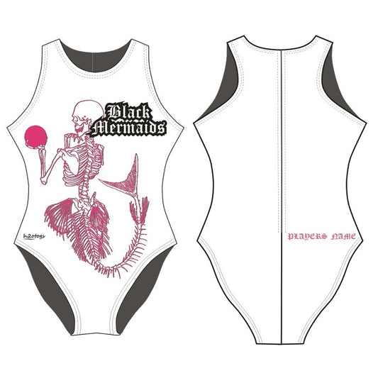 H2OTOGS Customised - Black Mermaids UWR Womens Water Polo Suits + NAME - White