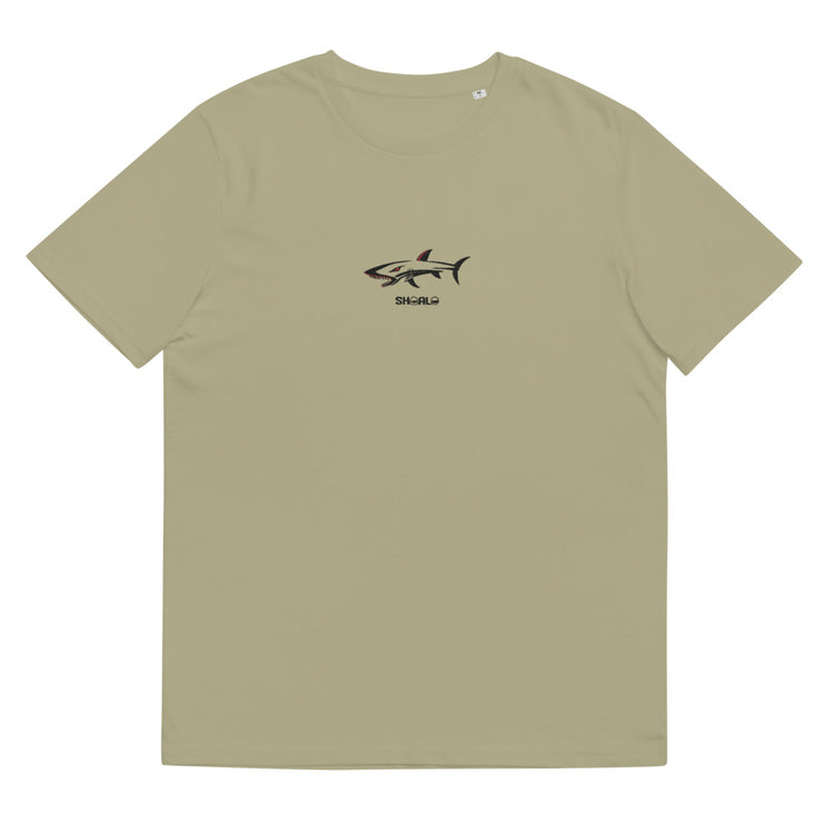 SHOALO - Embroidered Shark Organic Cotton Men's T-Shirt - Various Colours