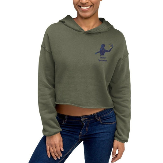 SHOALO Embroidered Female Water Polo Player - Women's Crop Hoodie / Top